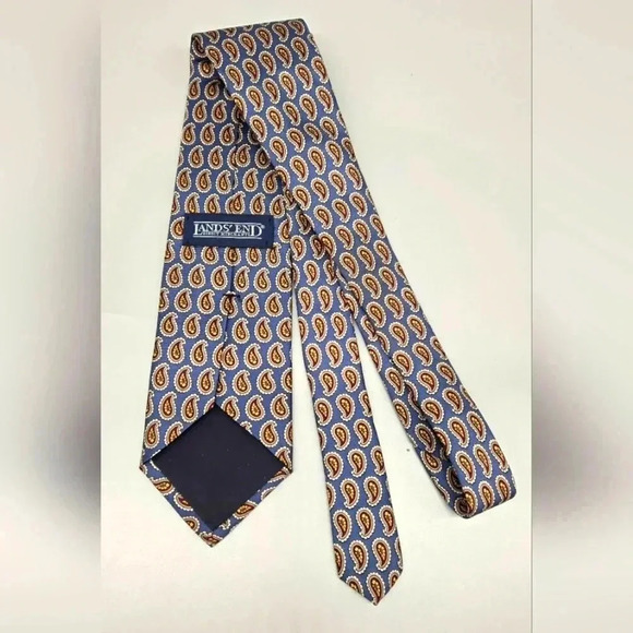 #353 Land's End Light Blue Tan Red Paisley Print Silk Tie - Picture 3 of 3